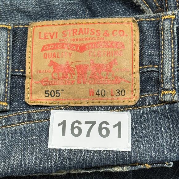 Levis 505 Jeans Mens 40X30 Blue Straight Leg Dark Wash Workwear Casual - Picture 12 of 12